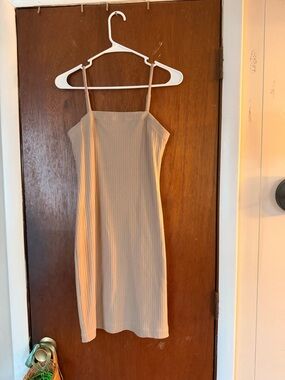 Fashion Nova Beige Ribbed Spaghetti-Strap Mini Dress